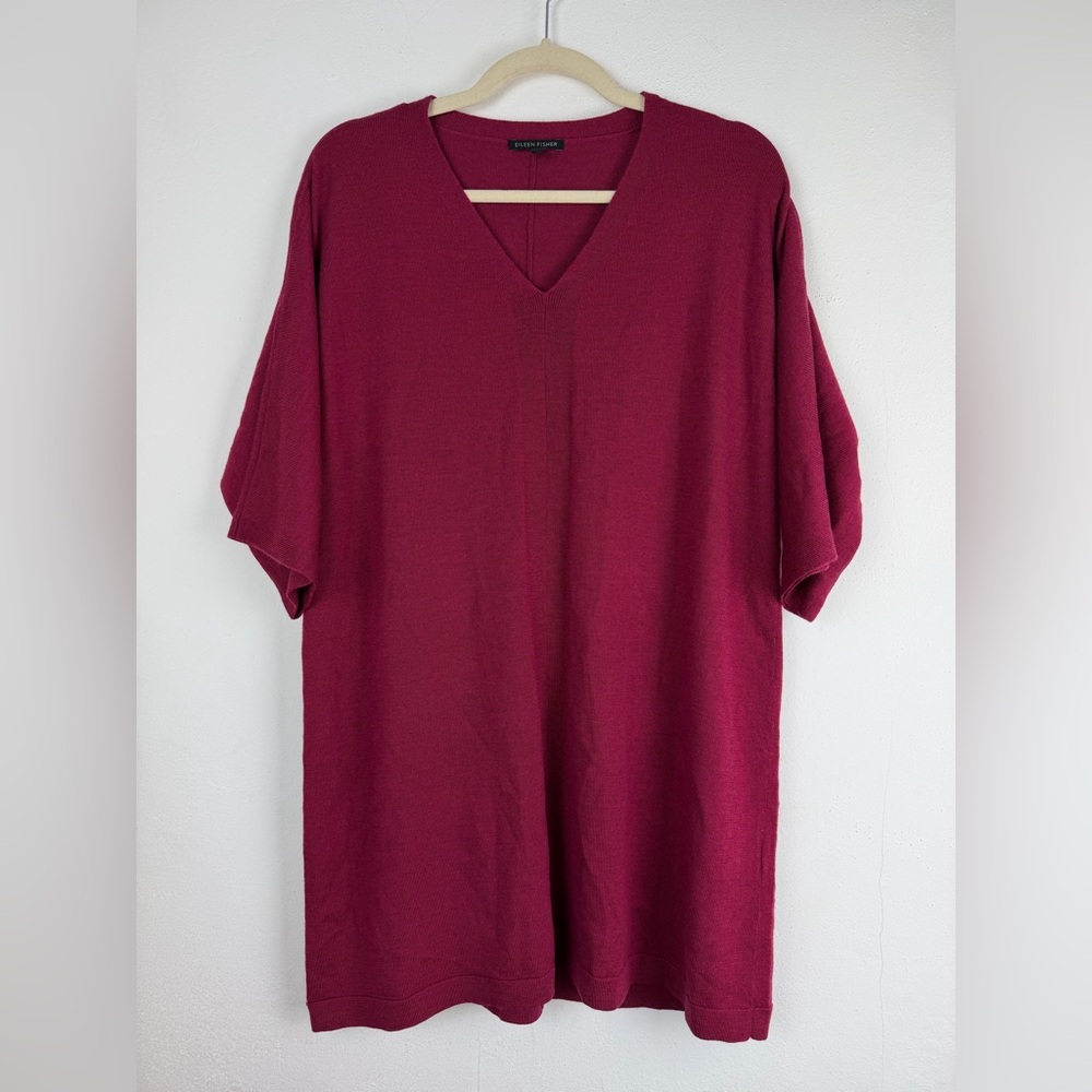 Eileen Fisher Merino Wool Tunic Blouse Wine Maroon Women's Size Medium